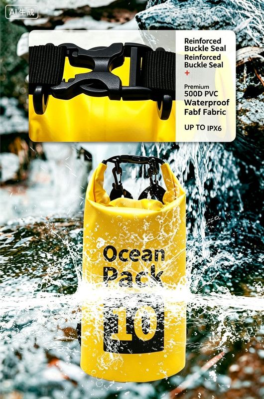 Ocean Pack Waterproof Dry Bag, 10L Double Shoulder Strap, 500D PVC Waterproof Sack for Kayaking, Swimming, Fishing, Camping, Outdoor Travel, Floating Dry Storage Bag(White)