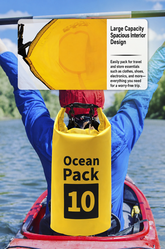 Ocean Pack Waterproof Dry Bag, 10L Double Shoulder Strap, 500D PVC Waterproof Sack for Kayaking, Swimming, Fishing, Camping, Outdoor Travel, Floating Dry Storage Bag(White)