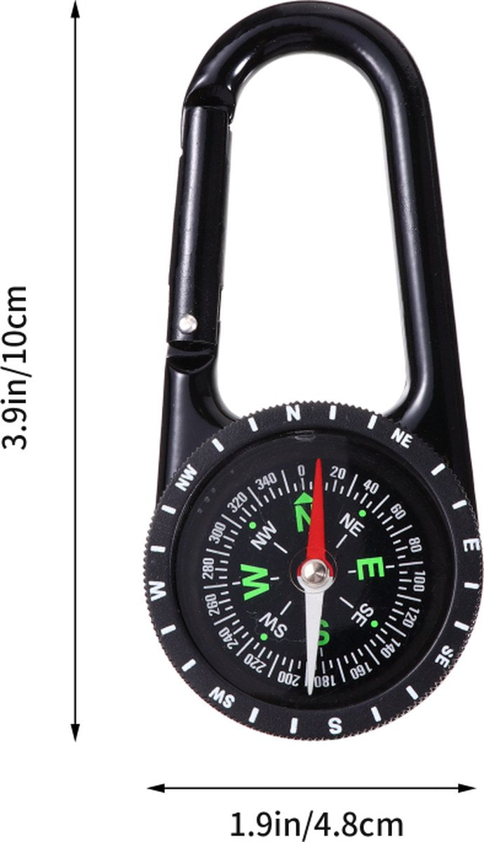 Multifunctional 1-in-1 Compass & Carabiner | Multitool | Belt Clip | Portable | Extra Strong | Survival | Black