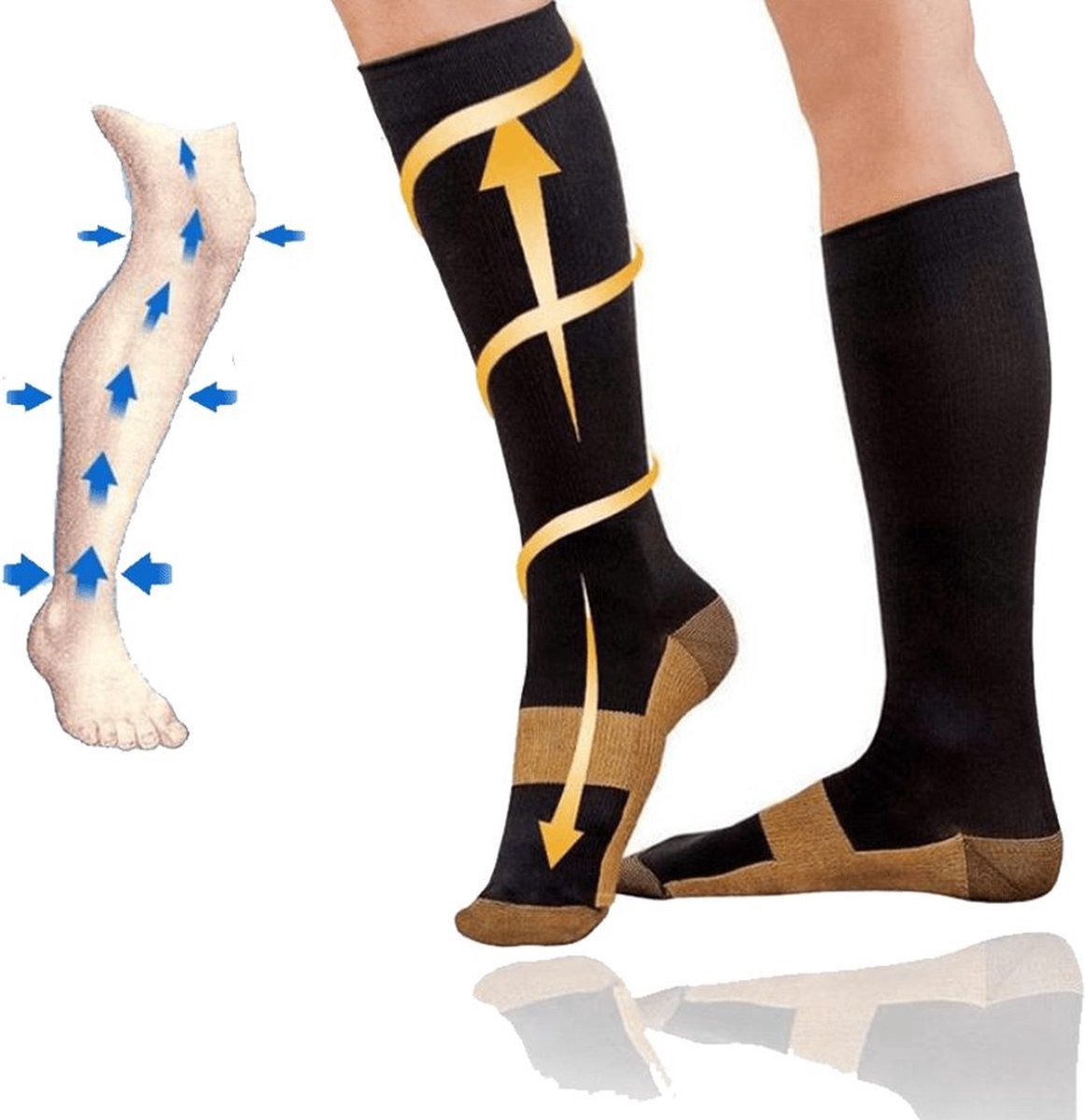 Copper Compression Stockings | Compression Socks | Support Stockings | Sports Socks II Airplane Socks | Size S/M (36-40) | Black
