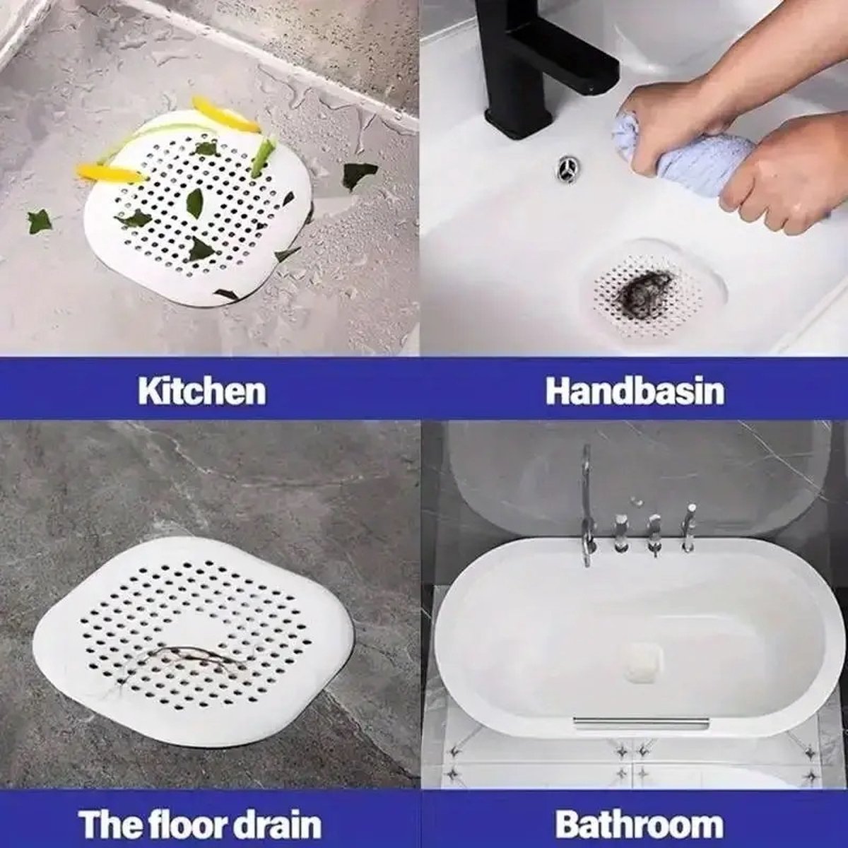 Luxury Shower Drain Mat with Suction Cups | Sink Filter | Drain Plug | Small Drain | Shower Tray | Hair Stopper | 14 CM Diameter | Silicone | White