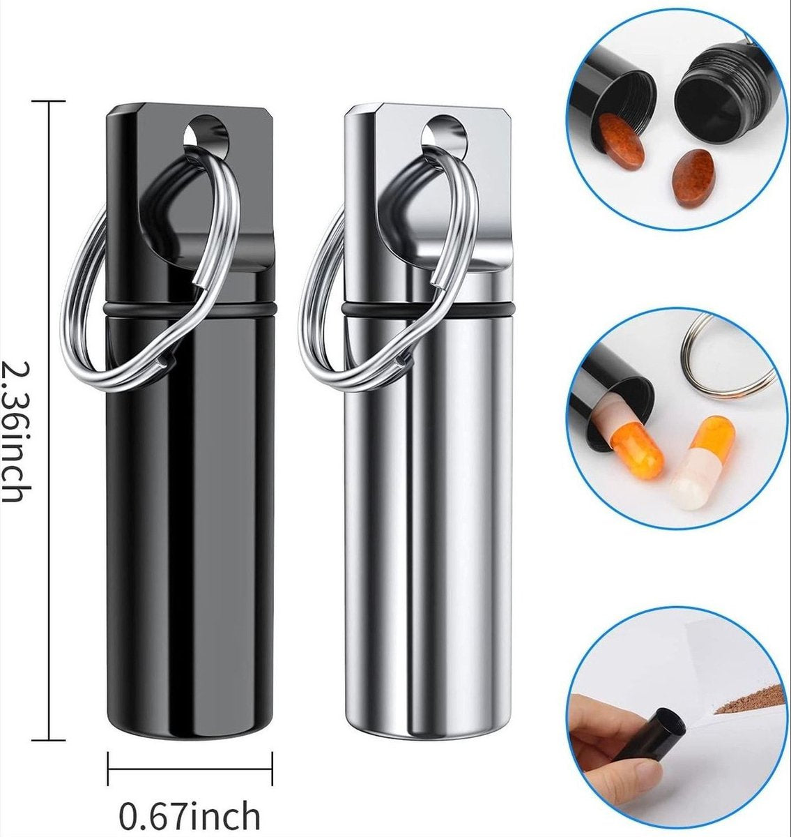 Luxury Pill Box Keychain | Medicine Box | Pill Box | Pill Container | Aluminum | Waterproof | Silver