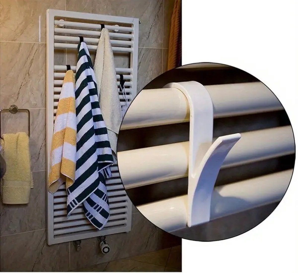 2x Towel Hook | Radiator Hook | Clothes Hook for Radiator | Towel Holder for Heated Seatbelt | White