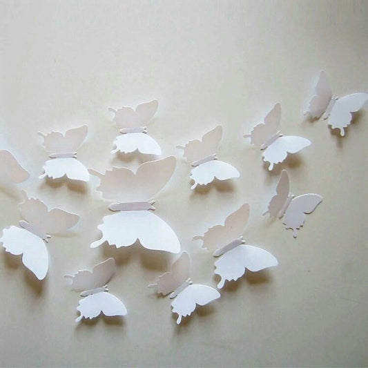 3D White Butterflies (12 pieces) - Wall Sticker / Wall Decoration for Children's Room / Nursery / Living Room