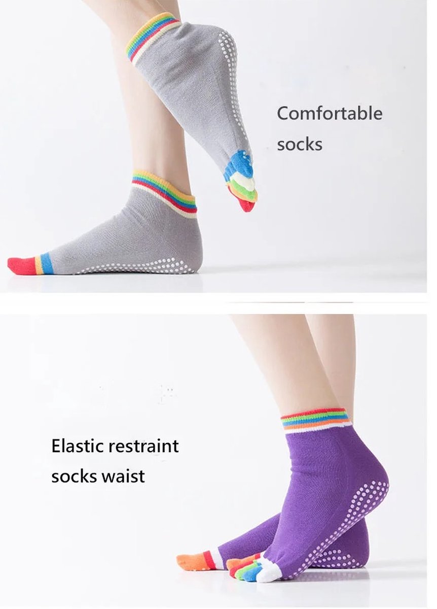 Full Toe Yoga Socks | Full Toe Yoga Sock | With Anti-Slip Bottom | Anti-Slip Socks | Pilates Socks | Size 36-40 | Purple with Colors