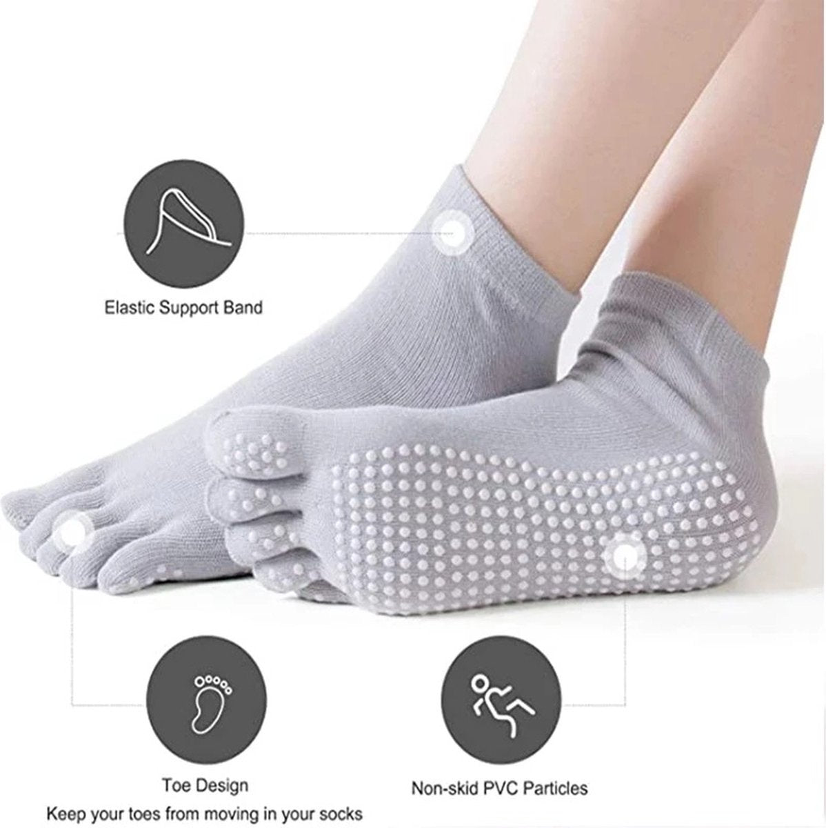 Full Toe Yoga Socks | Full Toe Yoga Sock | With Anti-Slip Bottom | Anti-Slip Socks | Pilates Socks | Size 36-40 | Purple with Colors