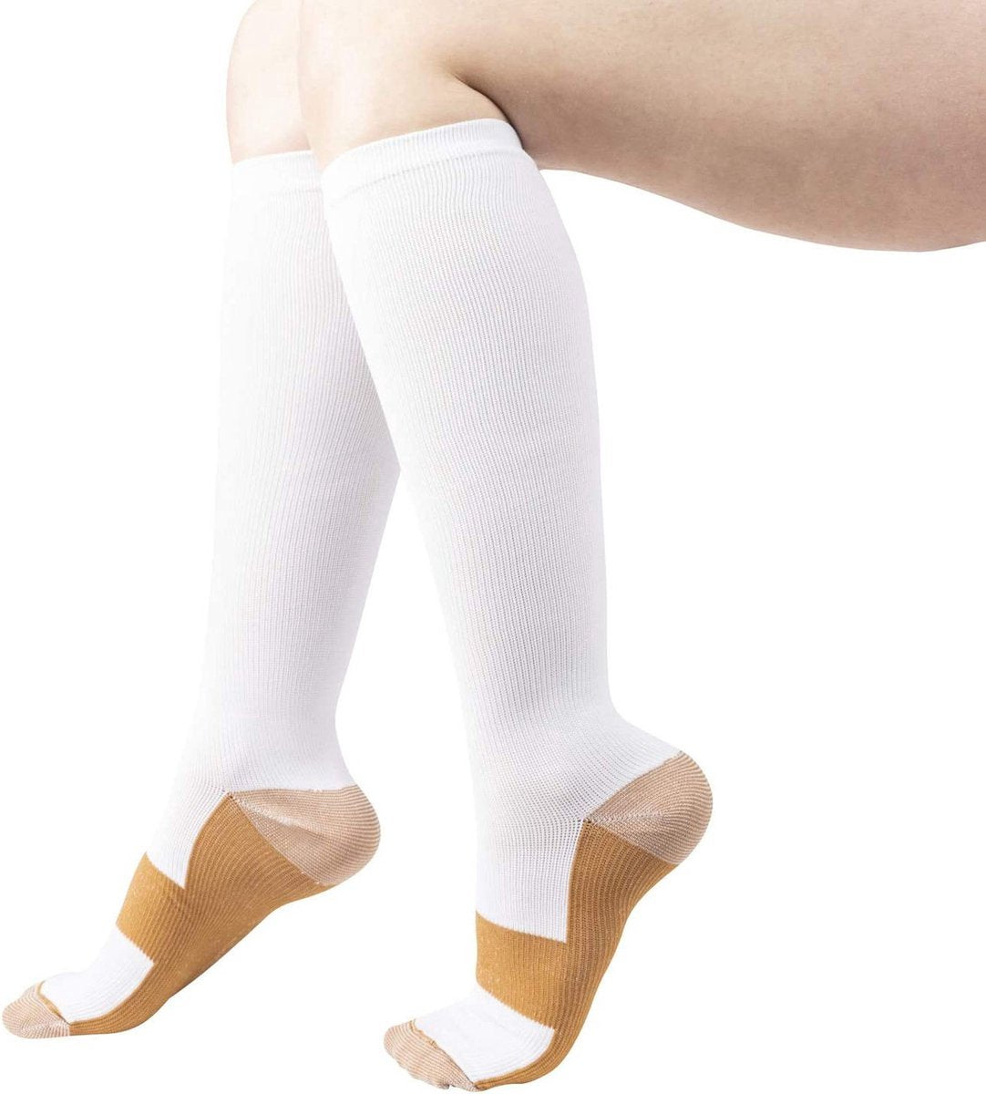 Copper Compression Stockings | Compression Socks | Support Stockings | Sports Socks II Airplane Socks | Size S/M (36-40) | White