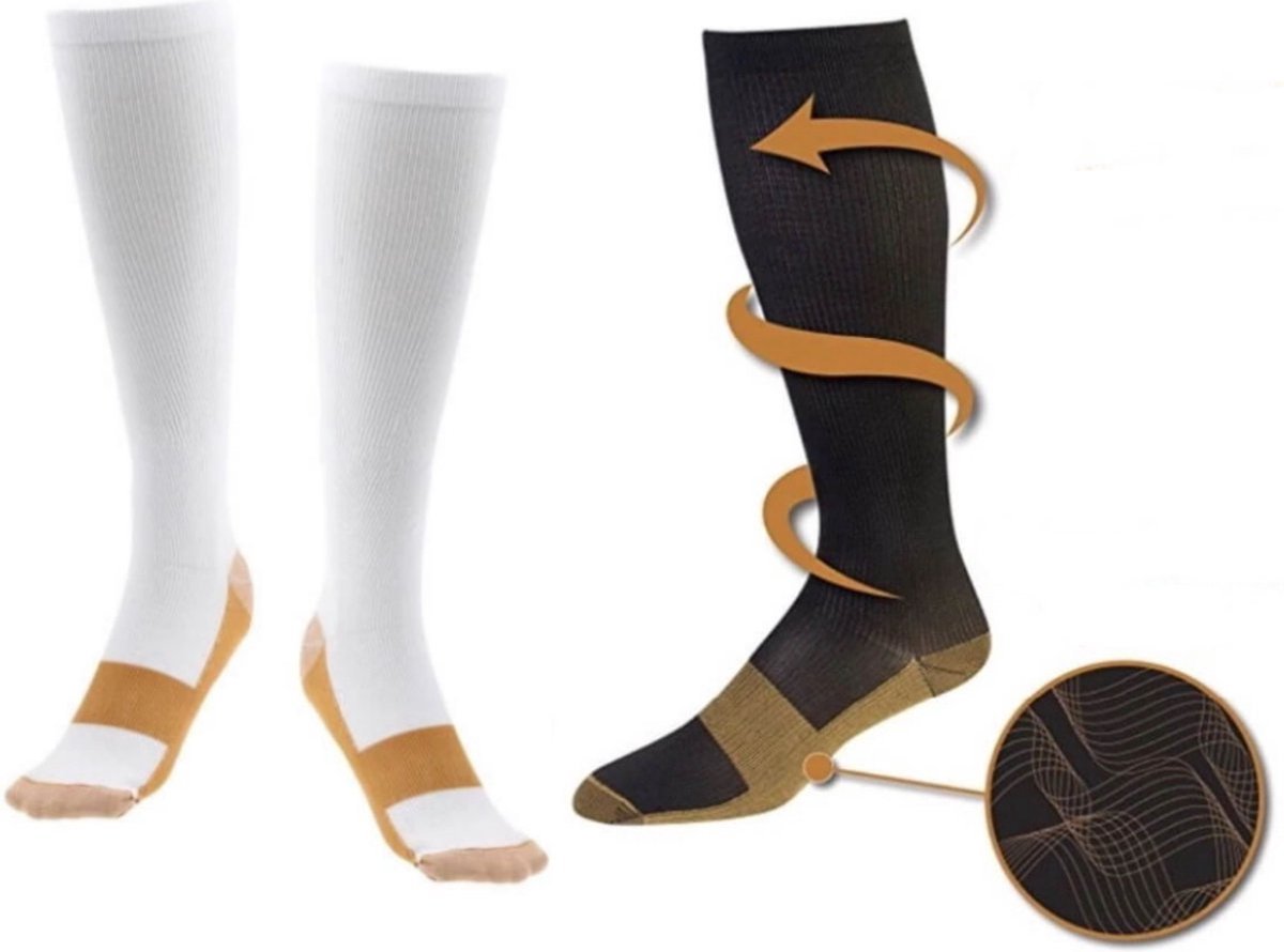Copper Compression Stockings | Compression Socks | Support Stockings | Sports Socks II Airplane Socks | Size S/M (36-40) | White