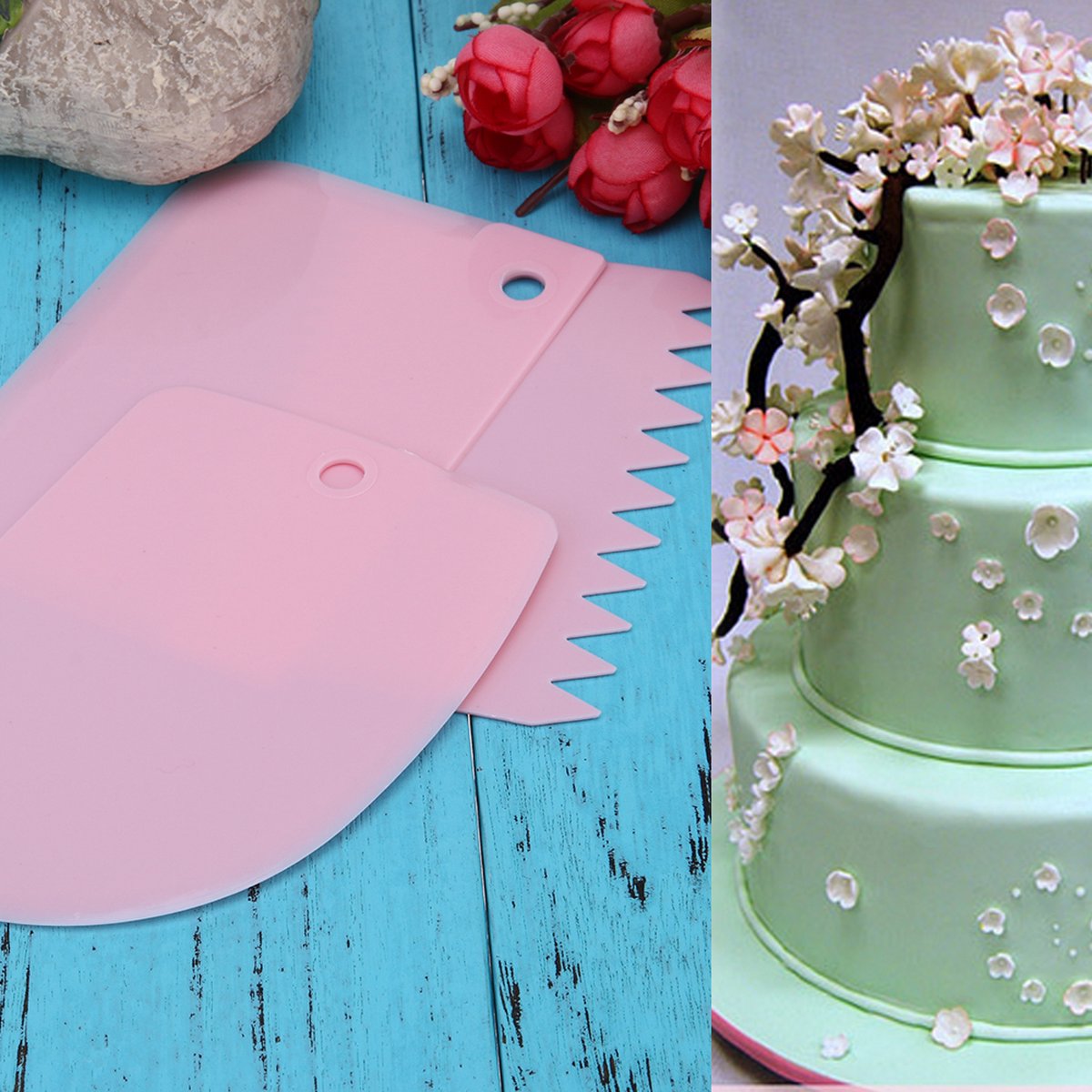 Dough Scraper | Cake Scraper | Dough Cutter | Dough Scraper | 3-Piece | Pink