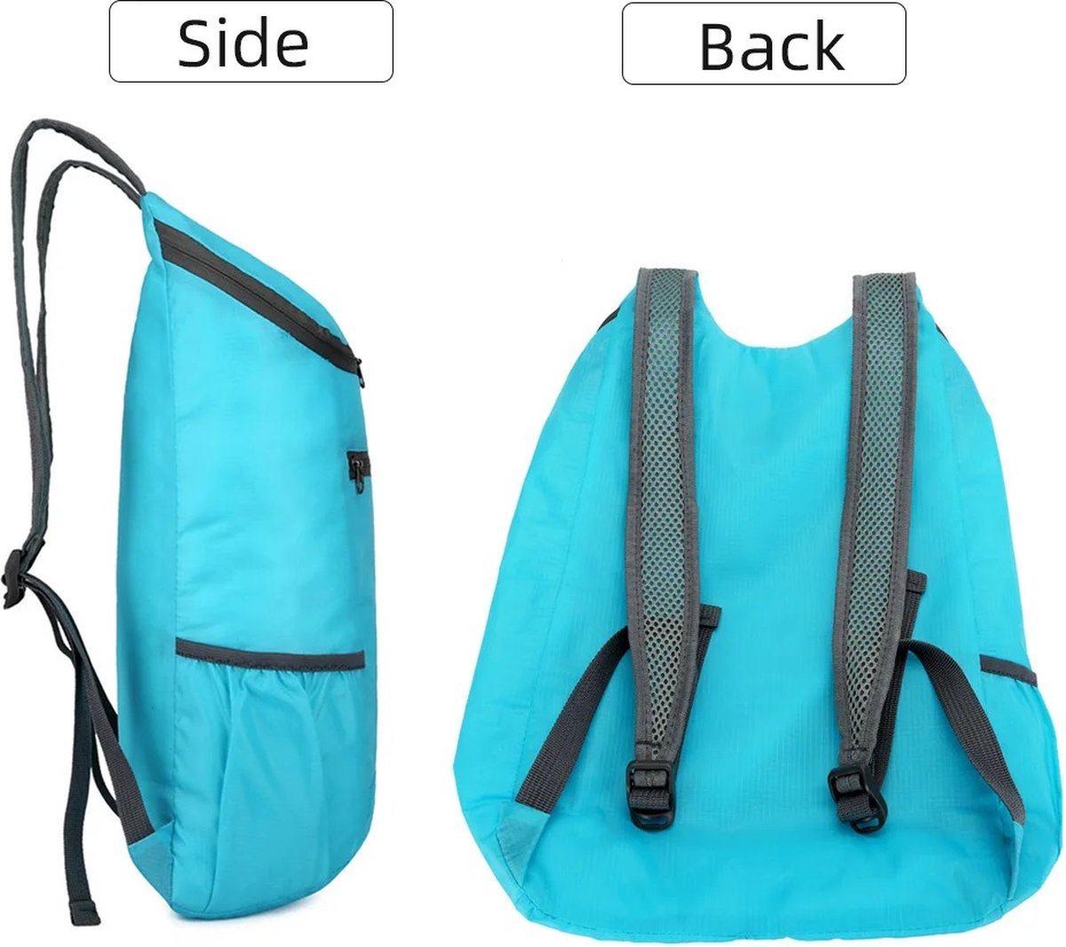 Foldable Lightweight Backpack | Backpack | Splashproof | 2 Compartments with Water Bottle Holder | Incl. Storage Pouch | 20 Liters | Black
