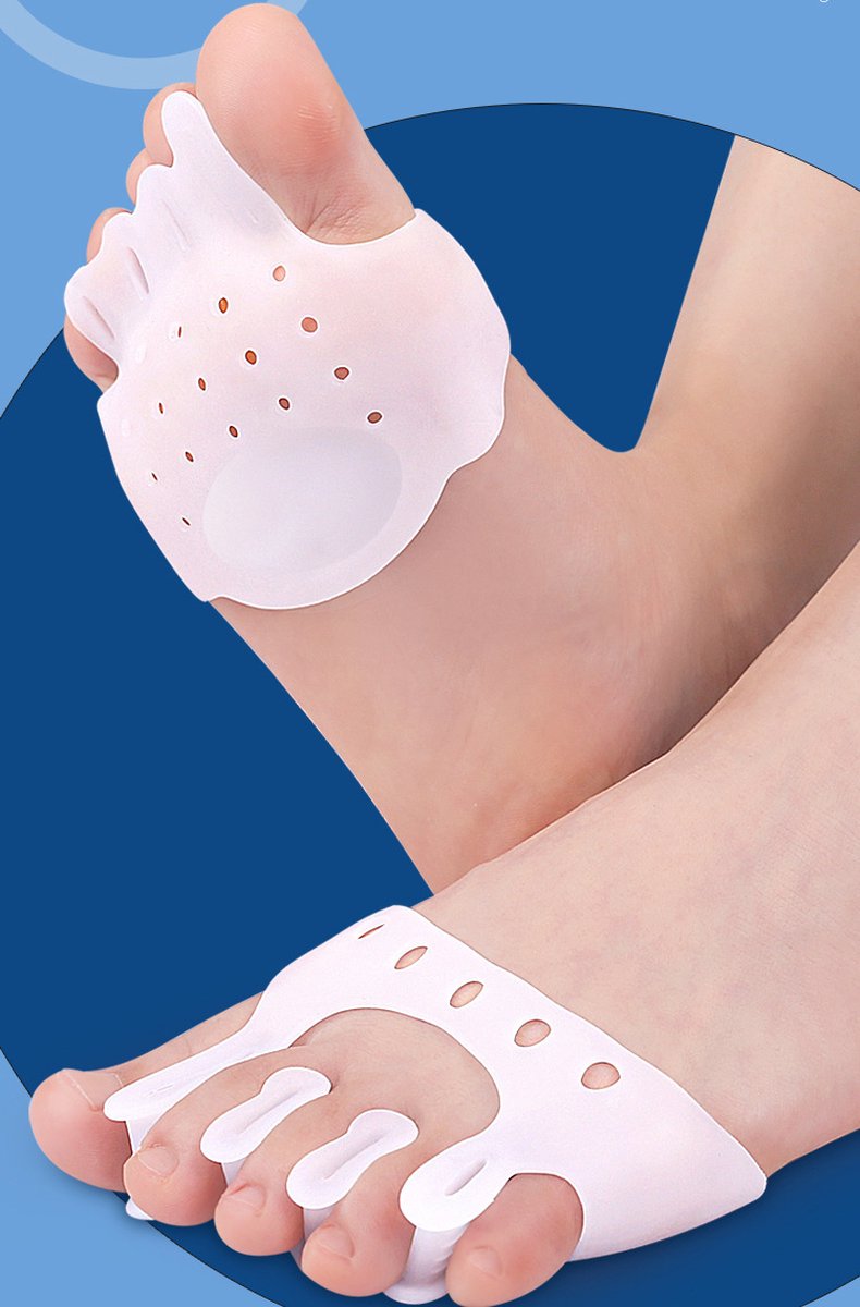 Silicone Toe Corrector 5-Hole | Toe Spreader | Hallux Valgus | Straighten Toes | Shock Absorbing | With Holes | White | 1 Pair