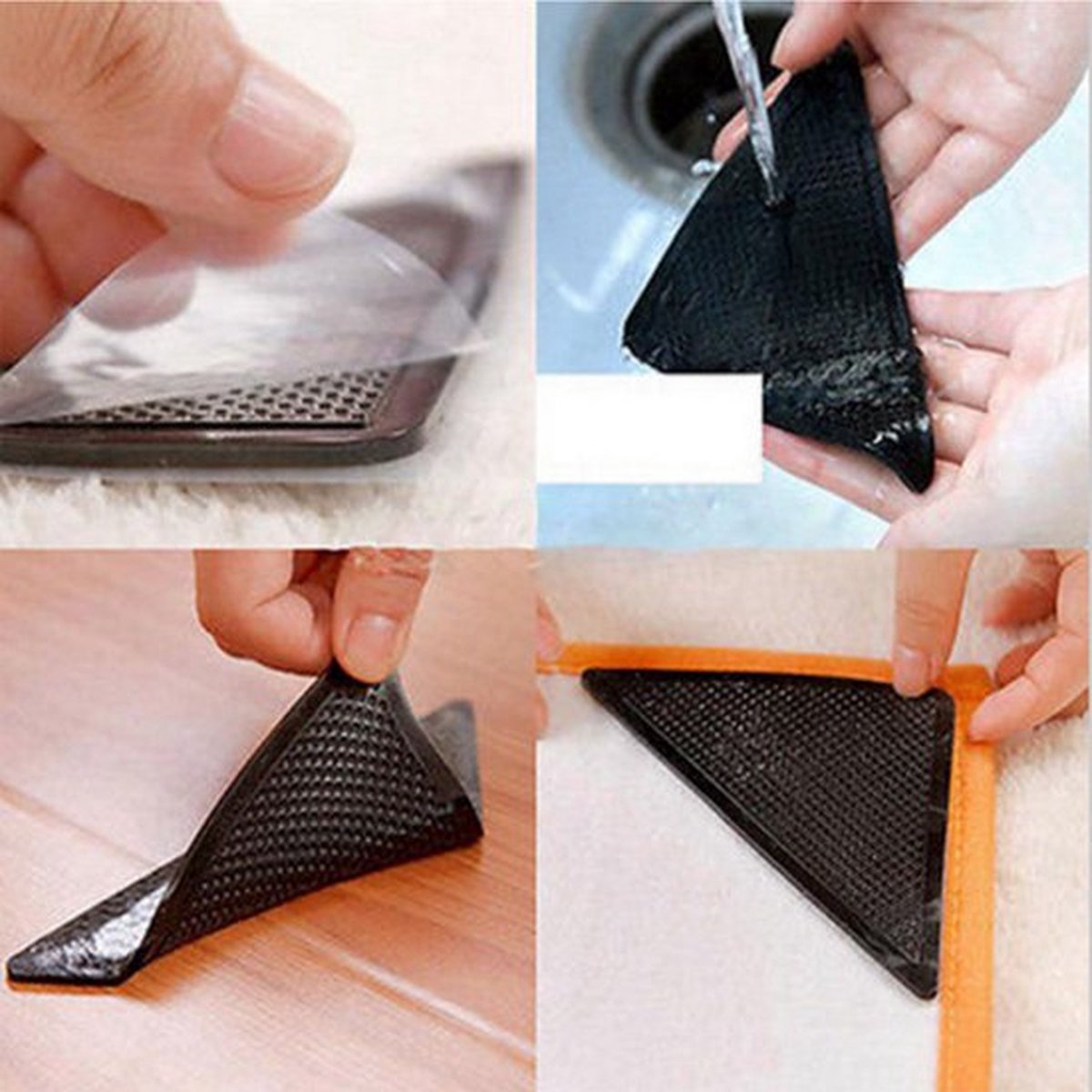 4x Anti-Slip Carpet Stickers | Rug Adhesive Tape | Self-Adhesive Carpet Tape | Rug Stickers | Black