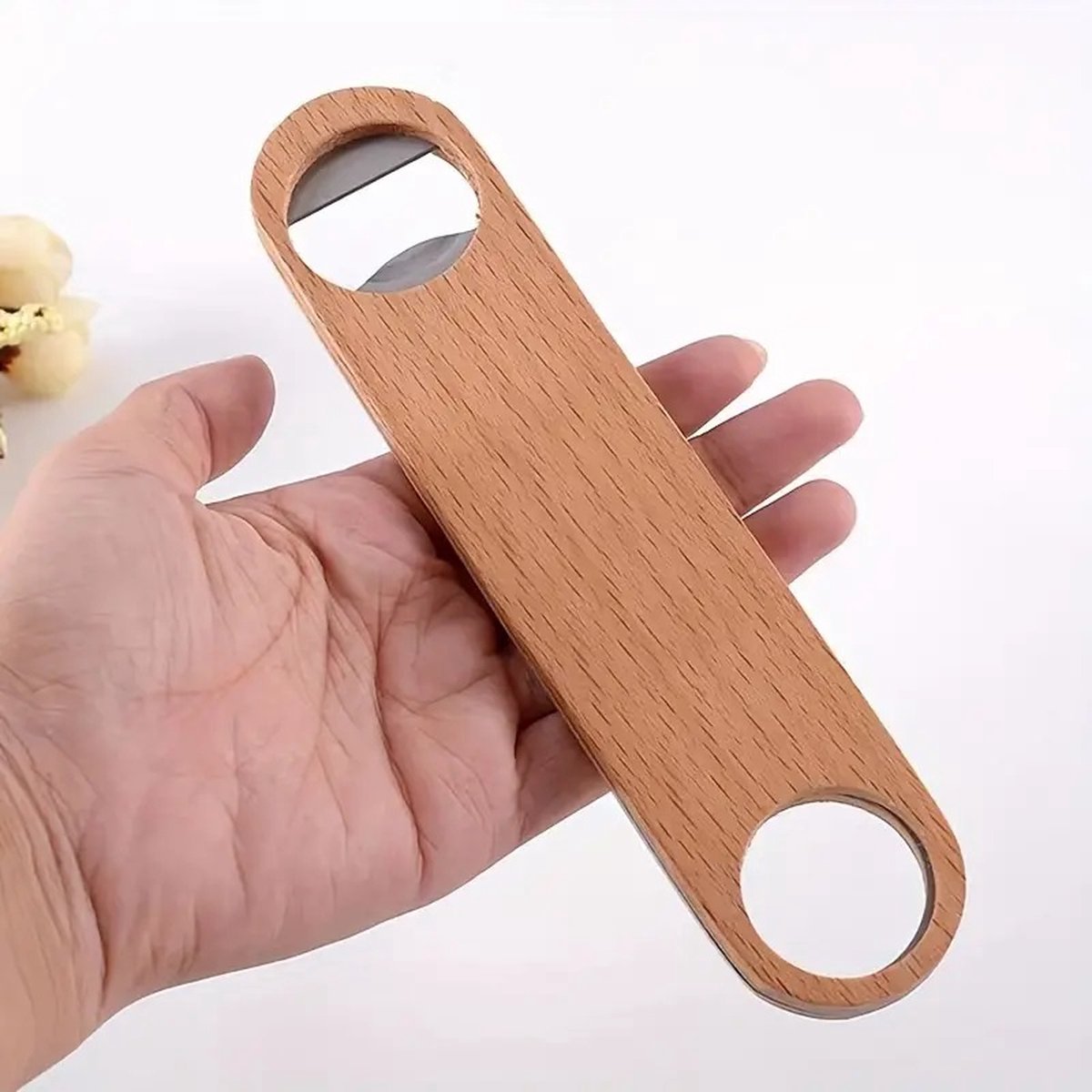 Luxury Wooden Bottle Opener | Beer Opener | Bottle Opener | Bar Accessories | With Hanging Loop | Wood/Stainless Steel | 18 x 5 CM