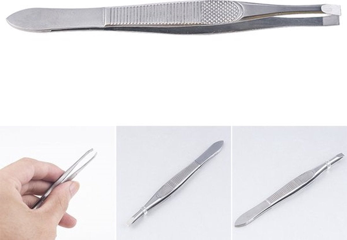 Eyebrow Plucking Tweezers Stainless Steel | Eyebrow Hair Removal | Facial Hair Removal | Flat/Straight Tip | Anti-Slip | 8.5 CM | Silver
