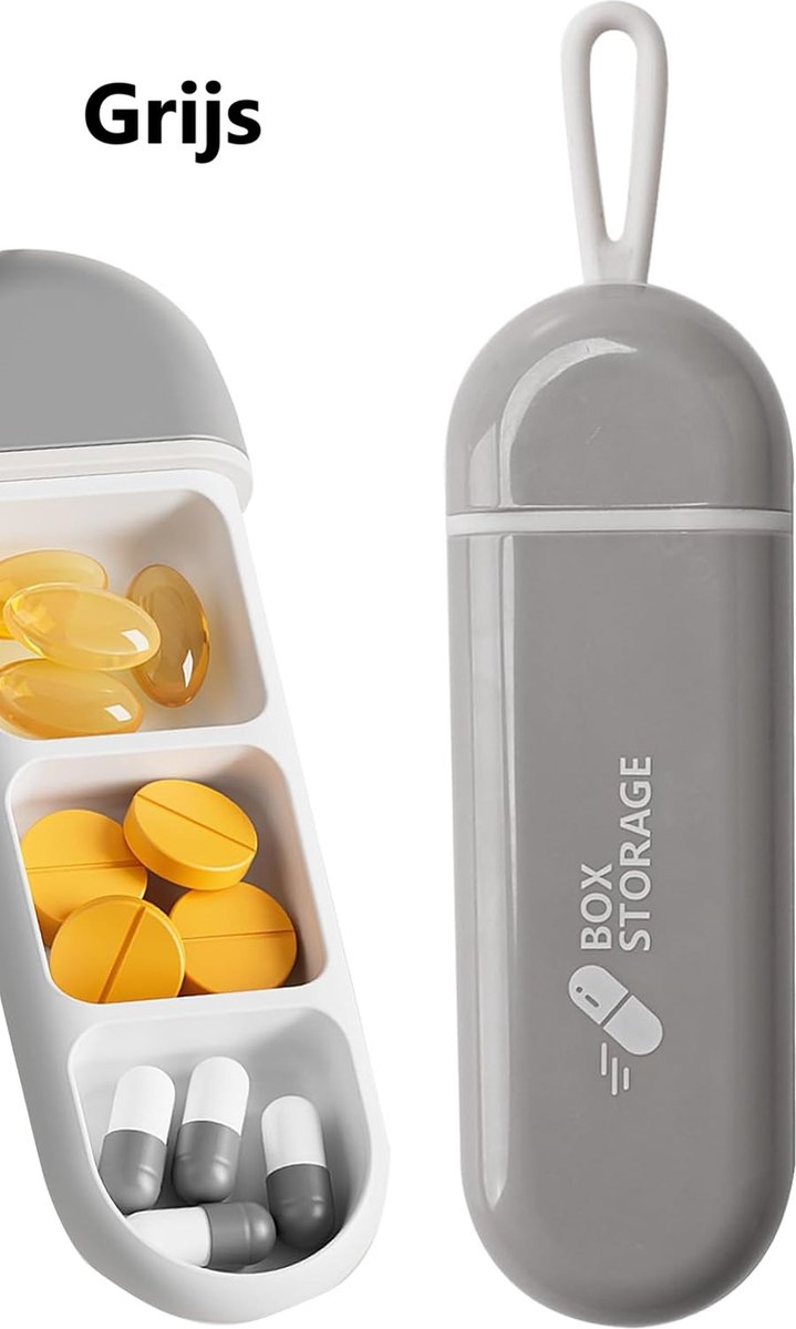 Portable | Pill Box | Pill Box | Medicine Box | Waterproof | Pill Box Tube | 3 Compartments | Incl. Hanging Hook | Grey