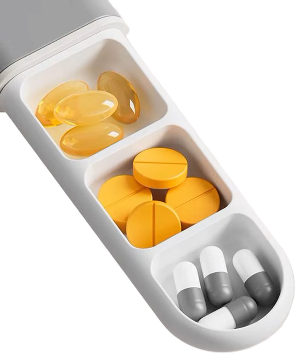 Portable | Pill Box | Pill Box | Medicine Box | Waterproof | Pill Box Tube | 3 Compartments | Incl. Hanging Hook | Grey