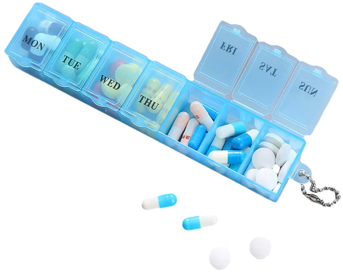 Medicine Storage Boxes 7 Days | Pill Box | Pill Box | Pill Planner | With Day Indicator | 7 Compartments | Blue