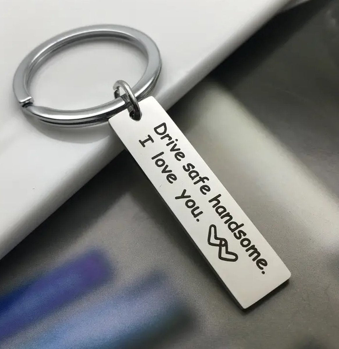 Keychain Drive Safe Handsome II Love You I Silver