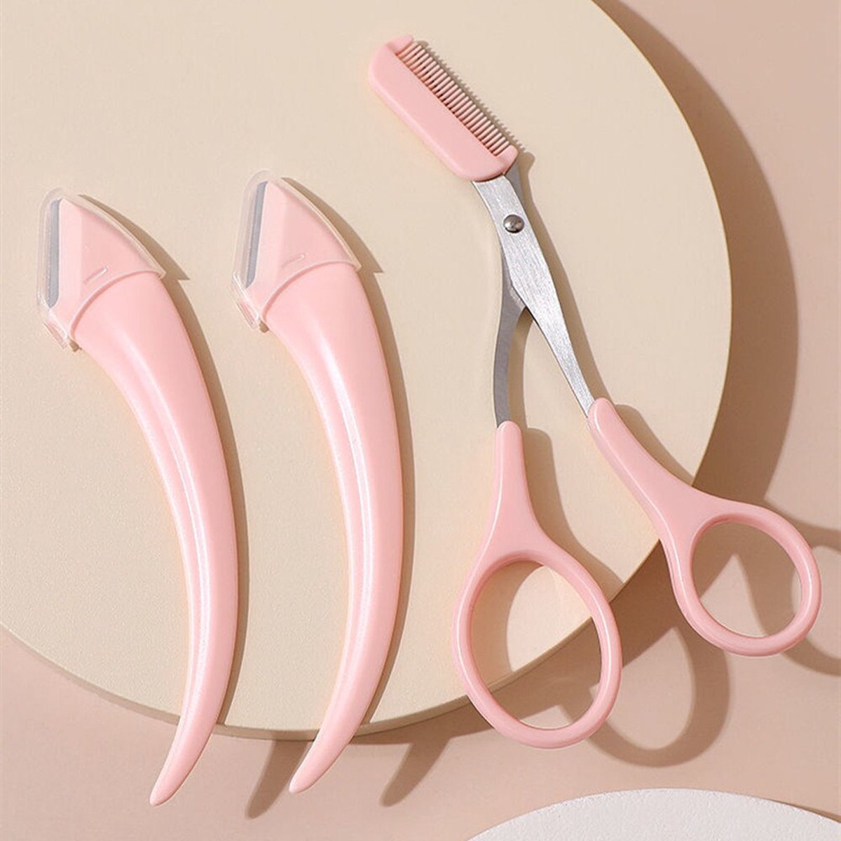 Eyebrow Scissors | Small Eyebrow Scissors | Eyebrow Comb | Scissors and Trimmer | With 2 Eyebrow Blades | Pink