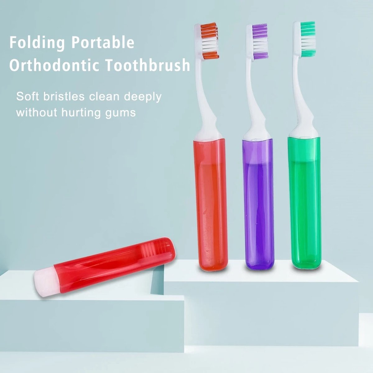 Portable Foldable Travel Toothbrush | With Soft Bristles | Space-Saving | With Case | Blue