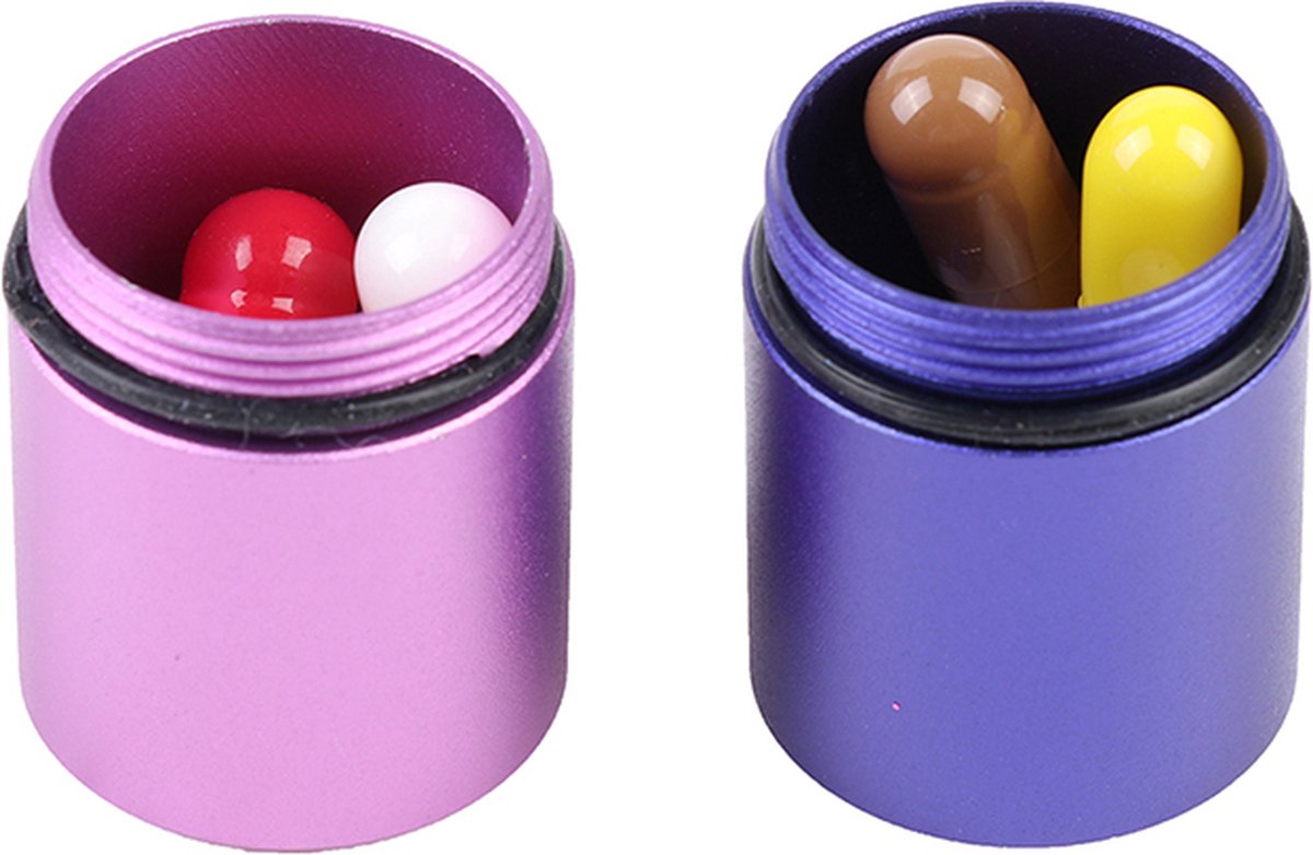 Pill Box | Pill Box | Medicine Box | Reversible | Aluminum | Pill Box Tube | 8 Compartments | Reversible | Incl. Carabiner | Multicolor