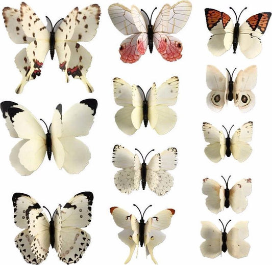 Double 3D Wall Decoration Butterflies 12 Pieces | Wall Butterflies | Butterfly Wall Stickers | White