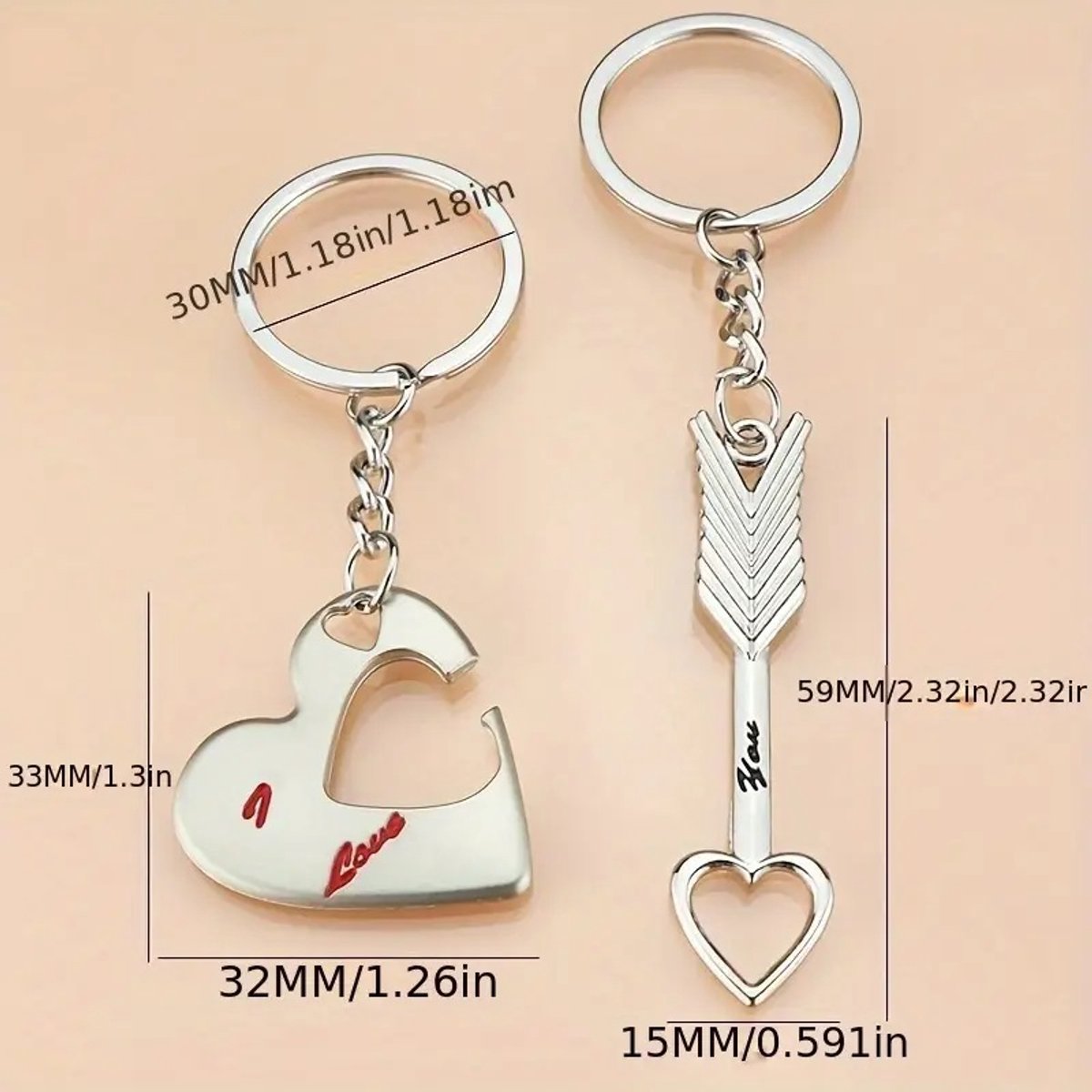 Heart and Arrow Keychain 2-piece I Love You I Couple Keychain I Two-piece Heart Keychain