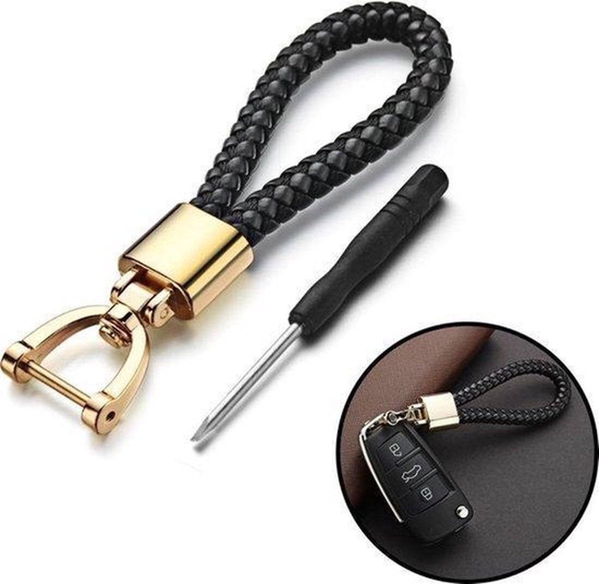 Car Keychain | Key Holder | Leather Keychain | Universal | Black / Gold