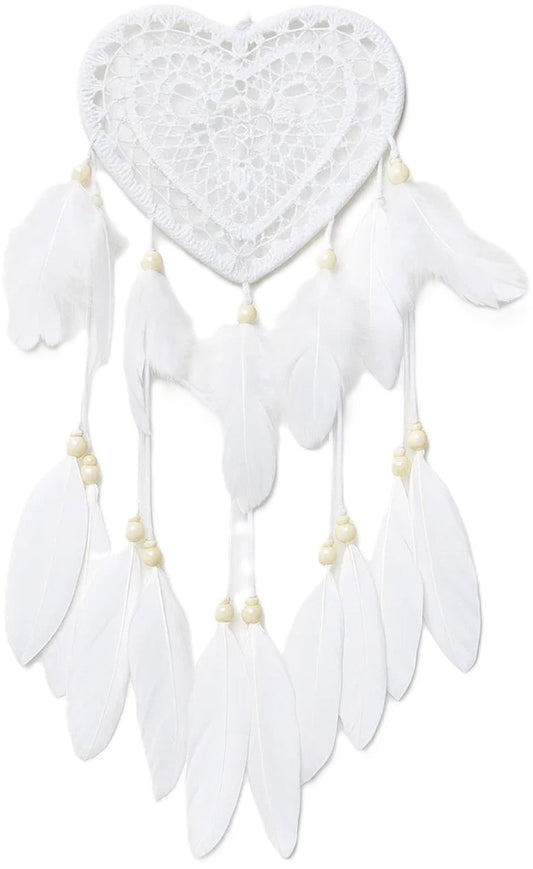 Handmade Dream Catcher | Dream Catcher XXL | Large Handmade Dream Catcher | Dream Catcher - Large Dream Catcher | Heart Dream Catcher | With Feathers | White