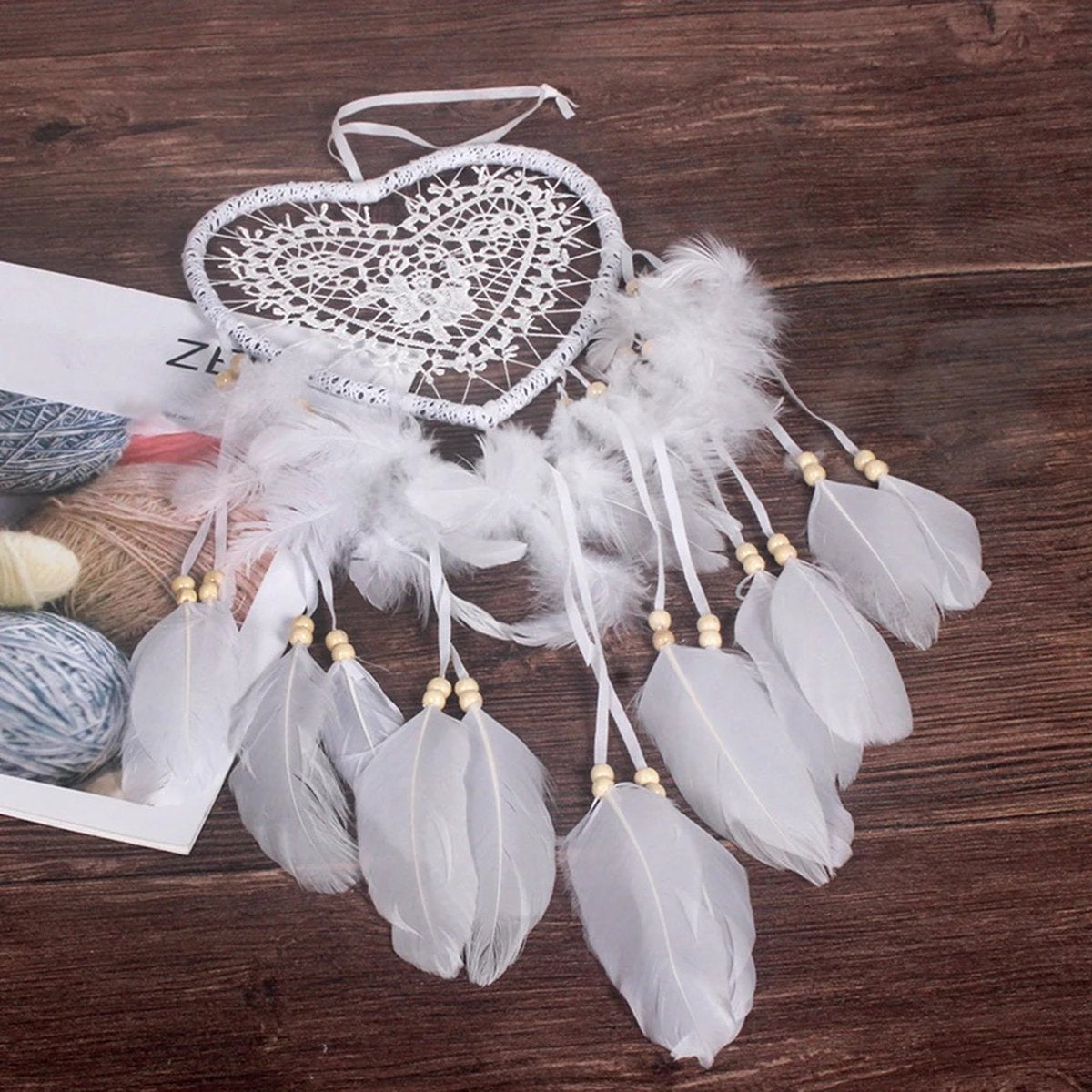 Handmade Dream Catcher | Dream Catcher XXL | Large Handmade Dream Catcher | Dream Catcher - Large Dream Catcher | Heart Dream Catcher | With Feathers | White
