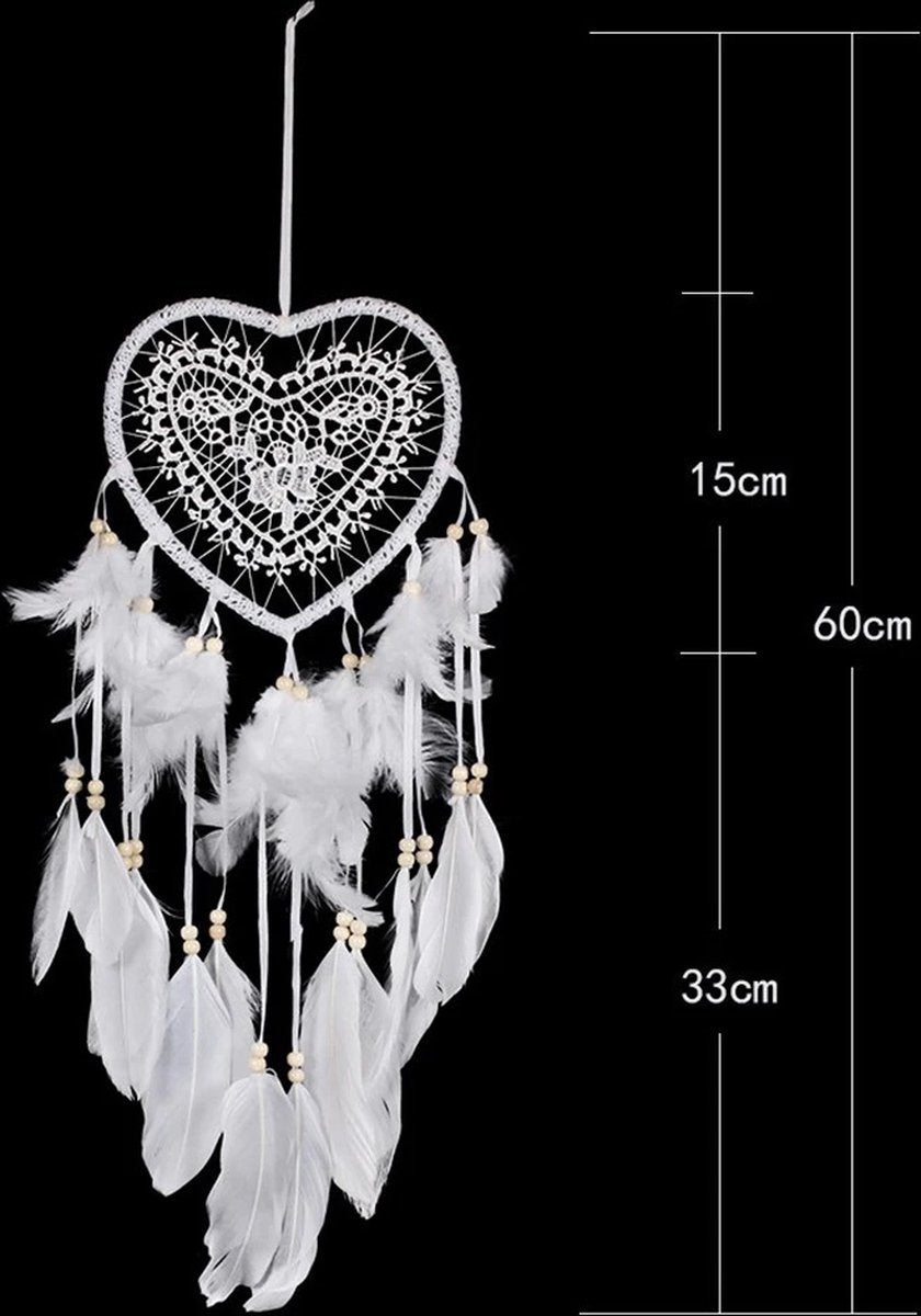 Handmade Dream Catcher | Dream Catcher XXL | Large Handmade Dream Catcher | Dream Catcher - Large Dream Catcher | Heart Dream Catcher | With Feathers | White