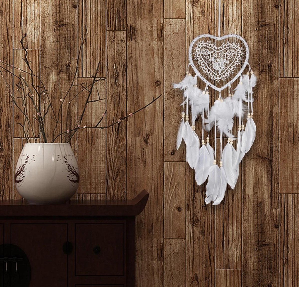 Handmade Dream Catcher | Dream Catcher XXL | Large Handmade Dream Catcher | Dream Catcher - Large Dream Catcher | Heart Dream Catcher | With Feathers | White