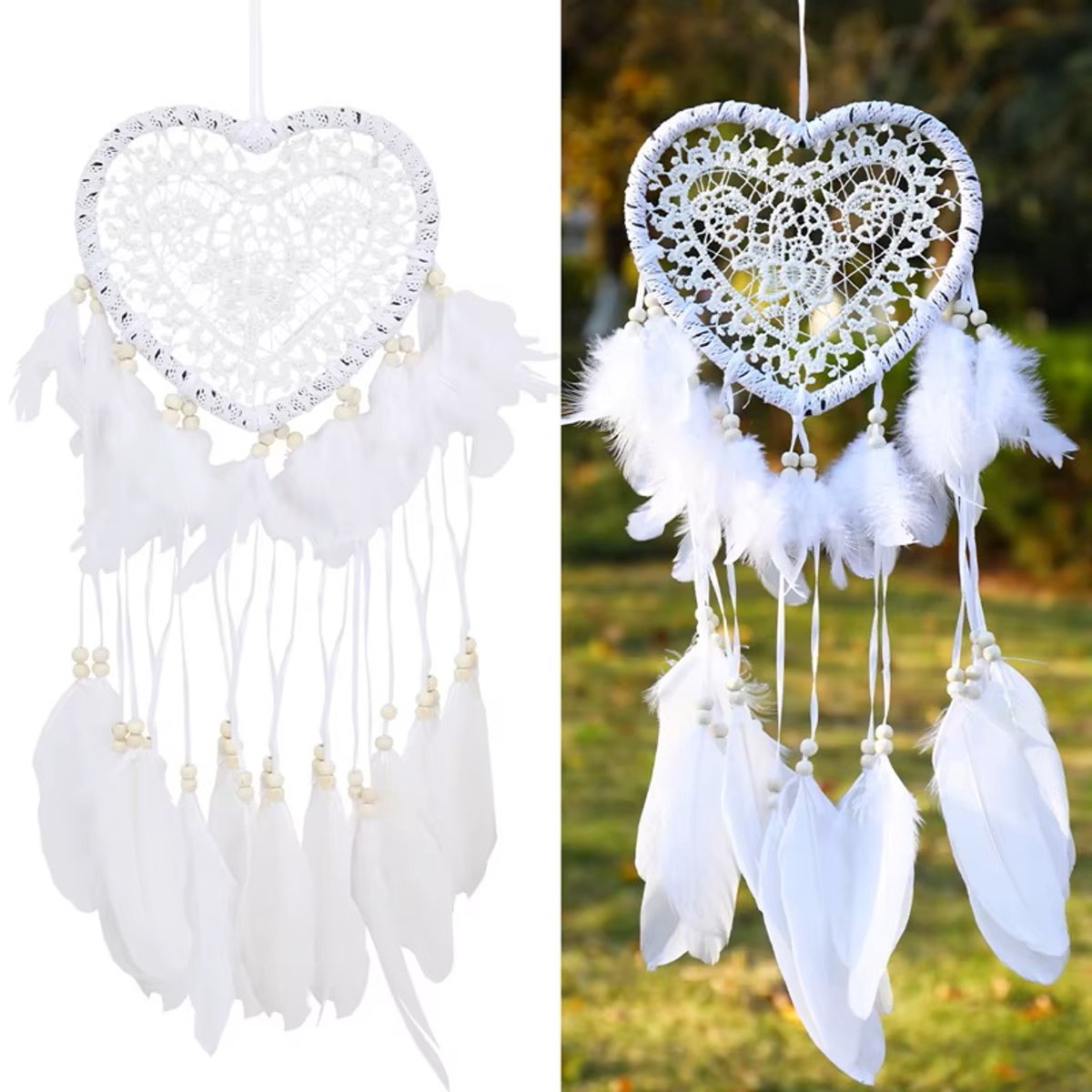 Handmade Dream Catcher | Dream Catcher XXL | Large Handmade Dream Catcher | Dream Catcher - Large Dream Catcher | Heart Dream Catcher | With Feathers | White