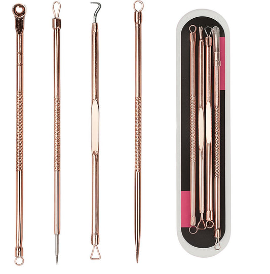 4-Piece Set of Comedone Spoons | Blackhead & Acne Removal | Acne | Comedone Spoon | Comedone Extractor | Pimple Removal | Stainless Steel | Rose Gold