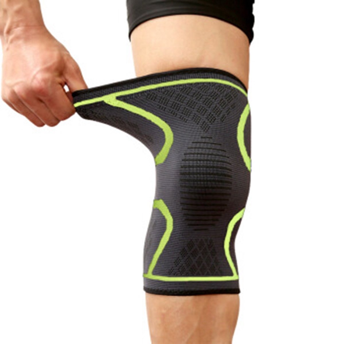 Compression Knee Brace | Knee Support | Knee Protector | Knee Bandage | Knee Support | 1 Piece | Black Green | Size L