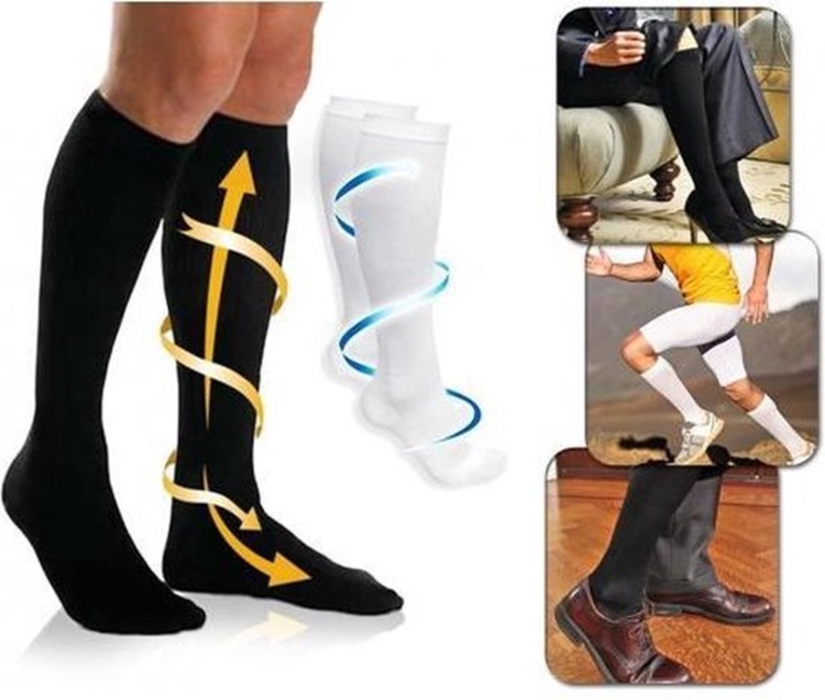 Duo Pack Compression Socks | Compression Stockings | Support Stockings | Airplane Socks | Anti-Fatigue | Size S/M (35-39) | White