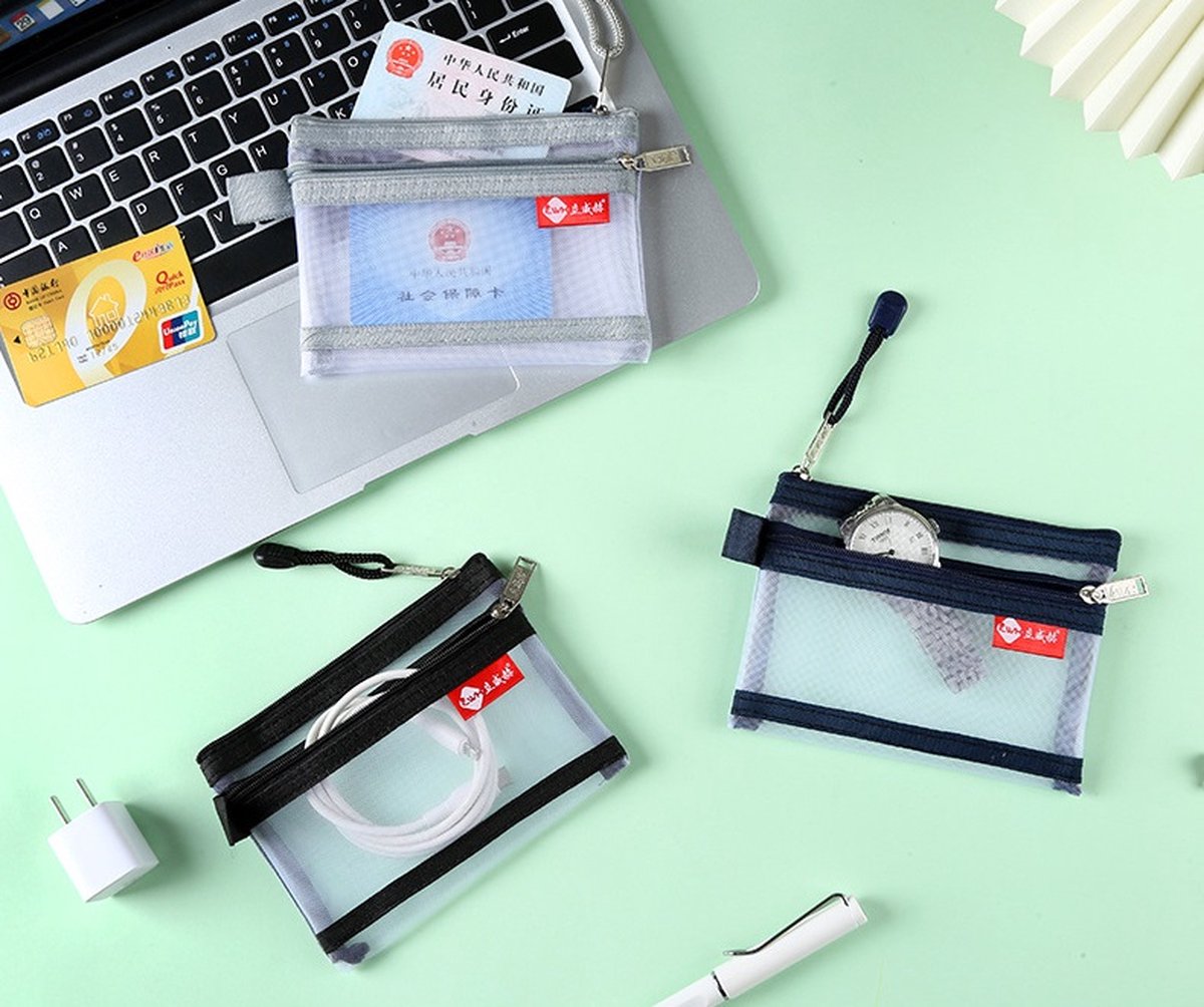 Double-Layer Mini Zipper Bag for Men | Card Holder | Driver's License Pouch | Coin Holder | Banknote Holder | Zipper | Nylon | 11 x 14 cm | Grey
