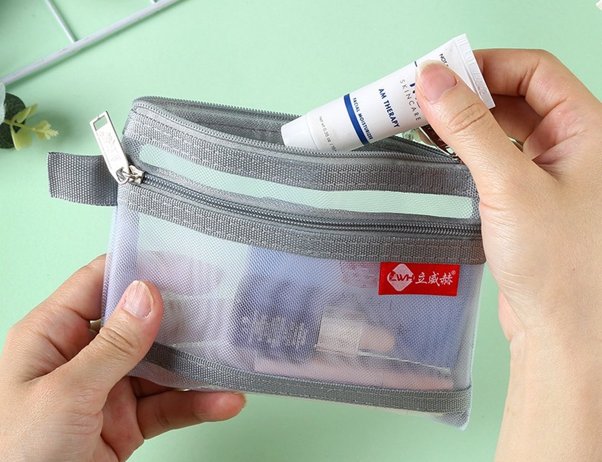 Double-Layer Mini Zipper Bag for Men | Card Holder | Driver's License Pouch | Coin Holder | Banknote Holder | Zipper | Nylon | 11 x 14 cm | Grey