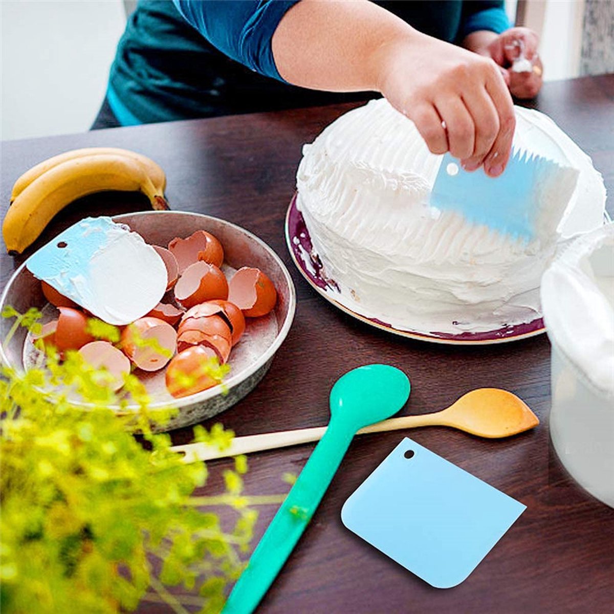 Dough Scraper | Cake Scraper | Dough Cutter | Dough Scraper | 3-Piece | Blue