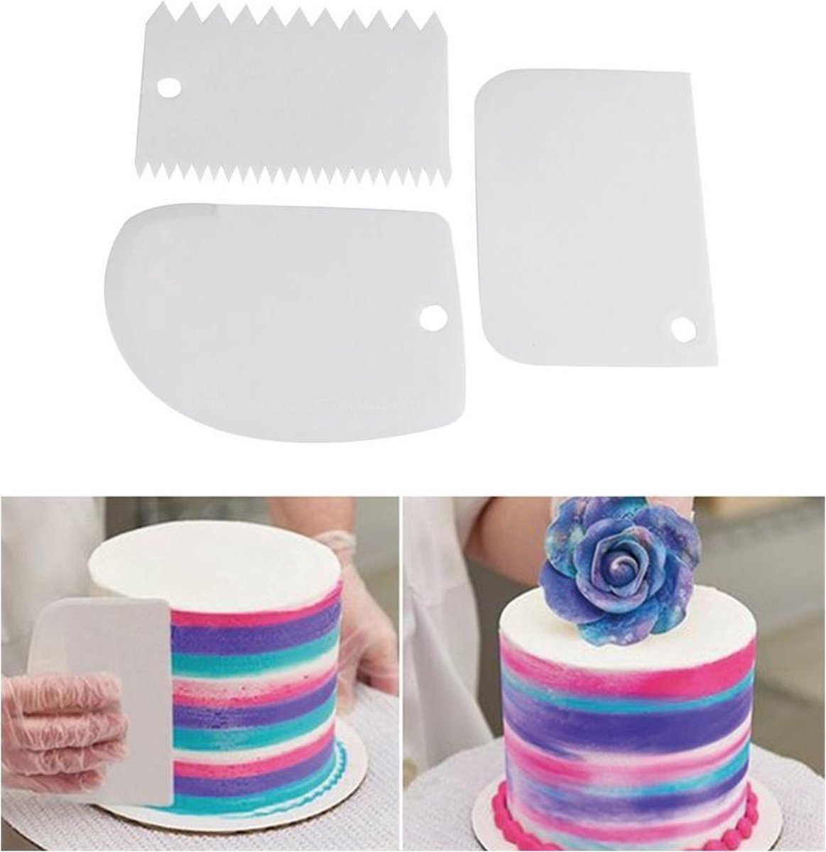 Dough Scraper | Cake Scraper | Dough Cutter | Dough Scraper | 3-Piece | White