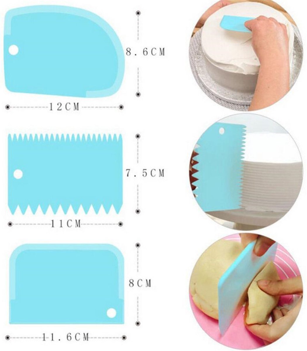 Dough Scraper | Cake Scraper | Dough Cutter | Dough Scraper | 3-Piece | White