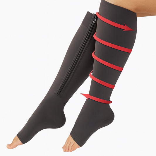Compression Stockings with Zipper | Compression Socks | Support Stockings | Airplane Socks | Anti-Fatigue | Size L/XL (40-45) | Black