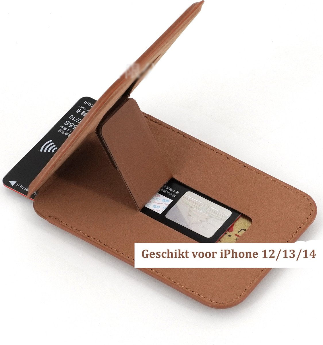 Magnetic Card Holder & Stand Suitable for MagSafe | Suitable for iPhones 12/13/14 | RFID Protection | Credit Card Holder | Card Holder | With Stand | 3 Cards | Brown