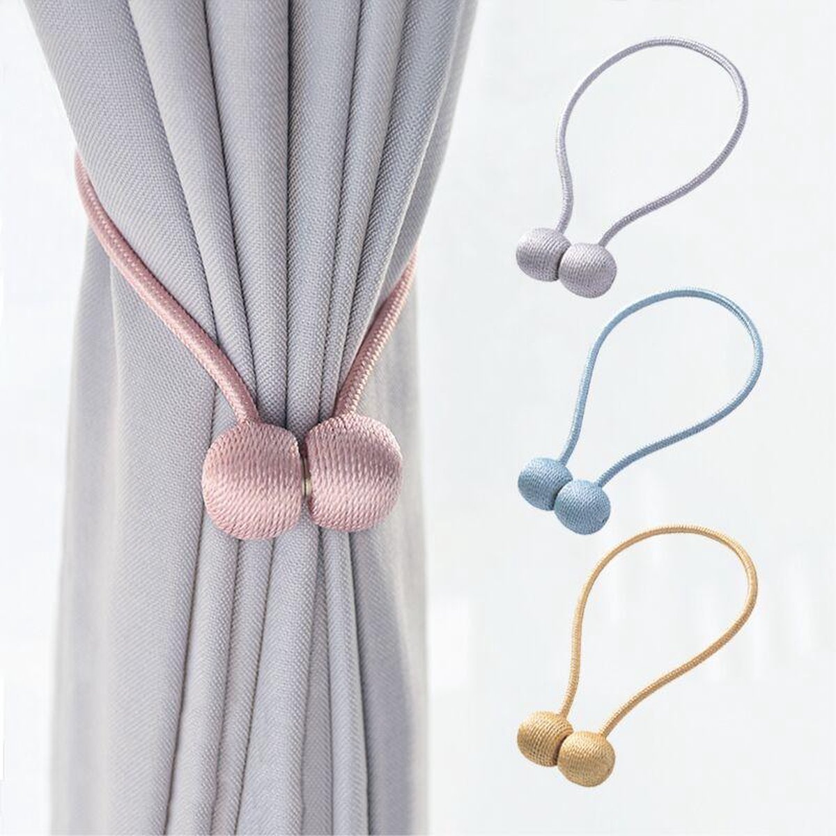 Set of 2 Magnetic Curtain Holders | Curtain Tieback | Curtain Holder | Magnetic Curtain Cord | Curtain Buckle | Universal | Beige