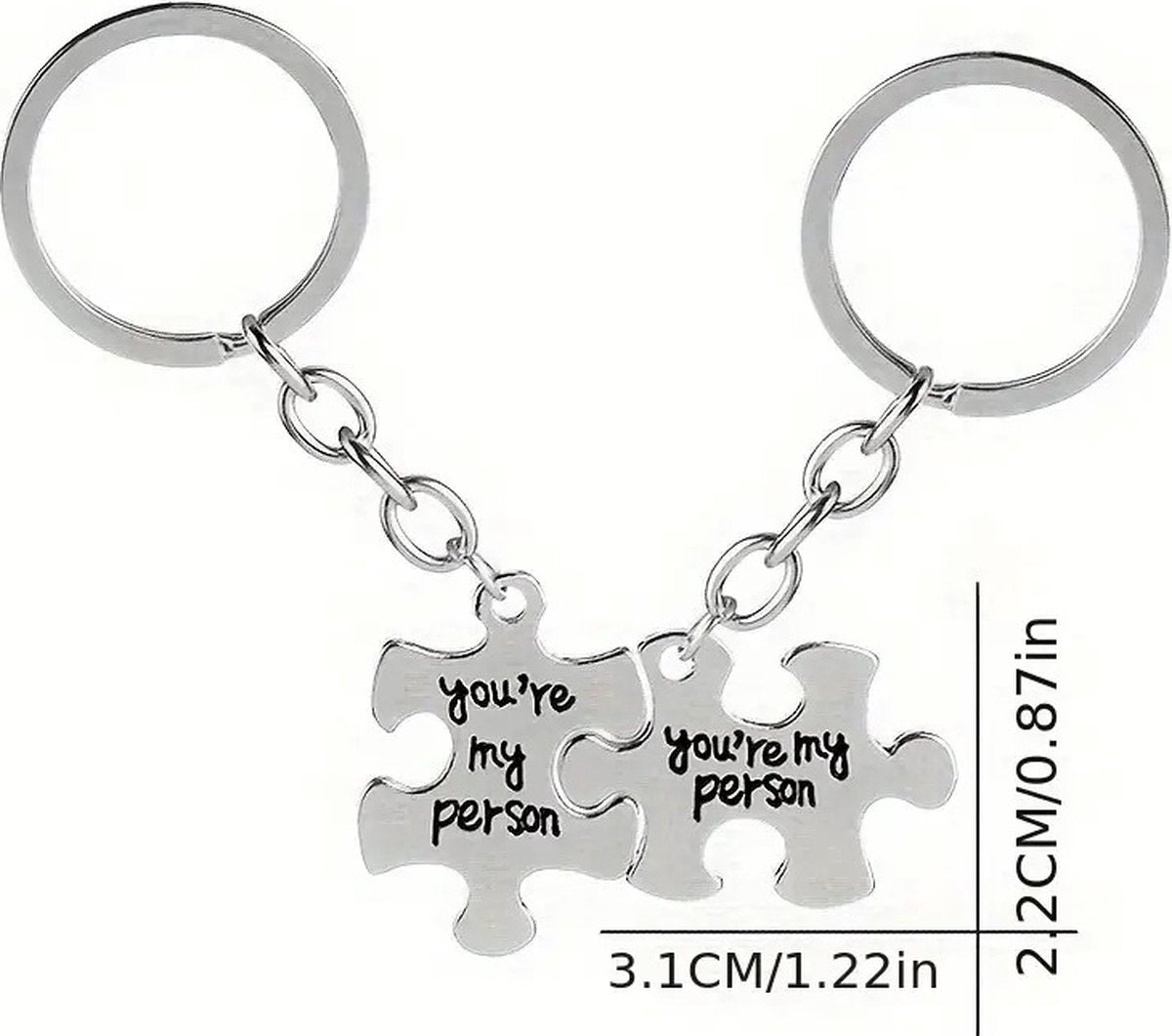 Keychain with Text "You're My Person" | 2-Piece | Koppes Keychain | Stainless Steel | Silver