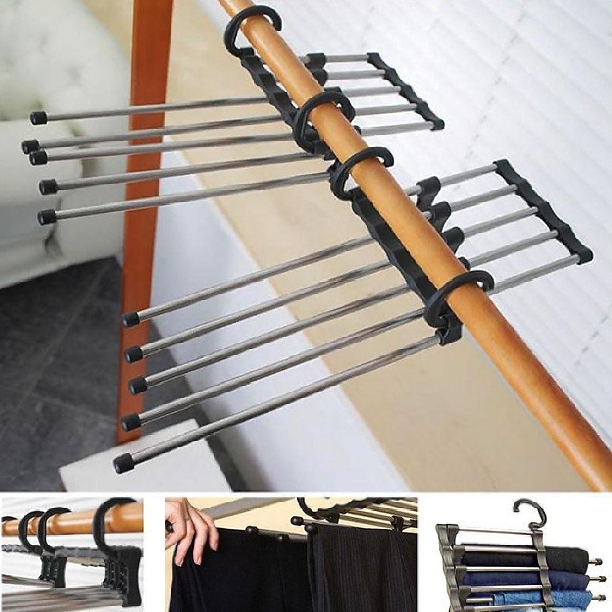 Trouser hanger Clothes hanger - Clothes rail - Trouser hanger Clothes hanger - Metal trouser rail - 5 garments
