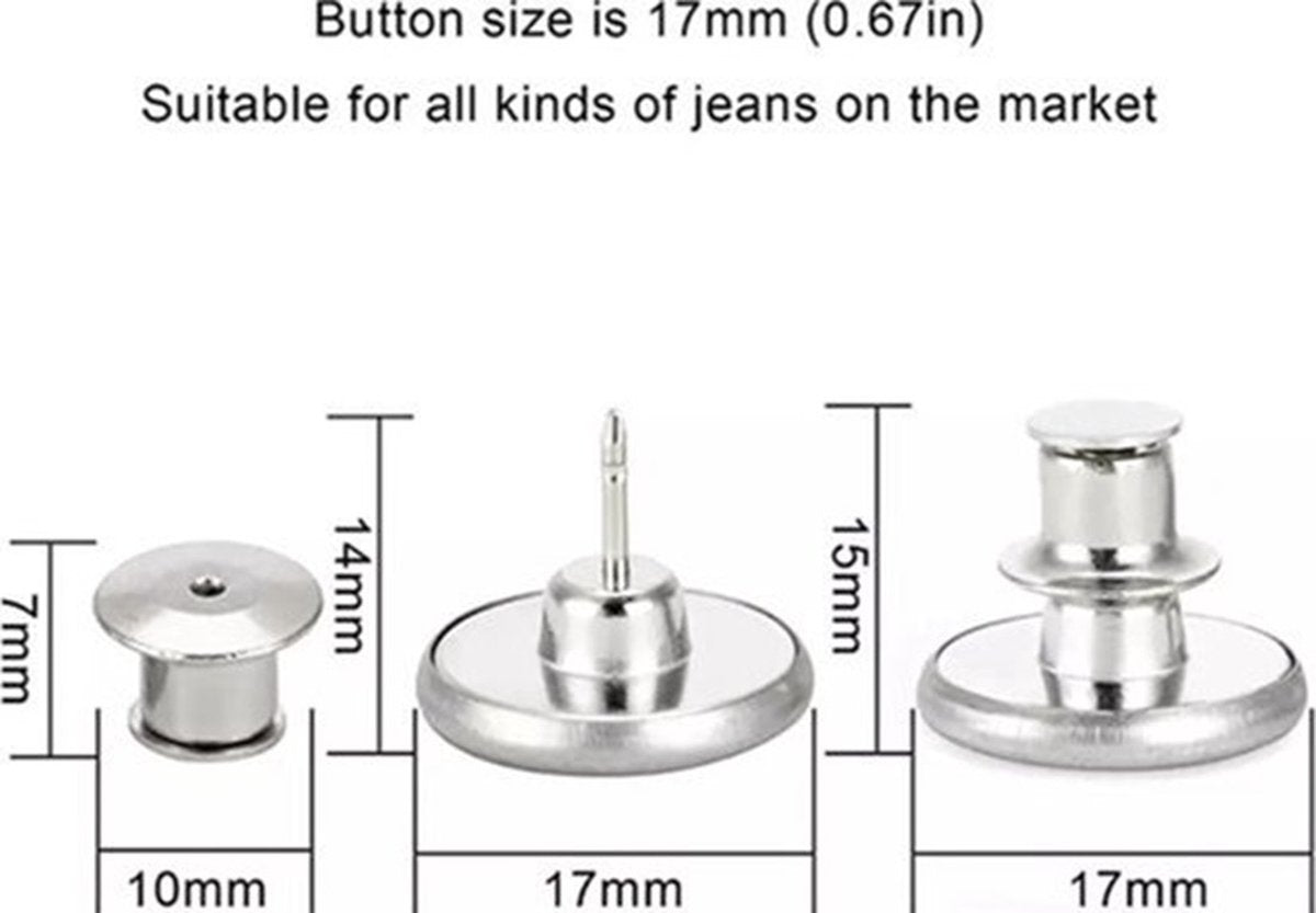 4x Jeans Buttons With Snap | Universal Jeans Button Pins | Jeans Buttons | Replace Buttons | Jeans Button | Silver