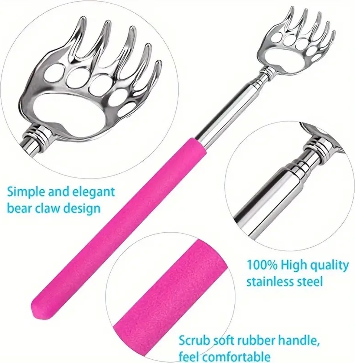 Extendable Back Scratcher Bear's Claw | Adjustable Back Scratcher | Massage Scratcher | Telescopic Back Scratcher | Anti-Itch | Up to 53 CM | Stainless Steel | Green