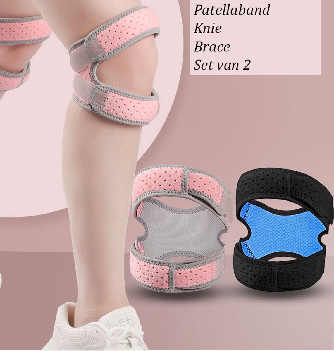 Double Patella Knee Brace | Patella Strap | Knee Support | Knee Protector | Knee Tendon Strap | Knee Bandage | Elastic Bandage | Adjustable | Black/Blue