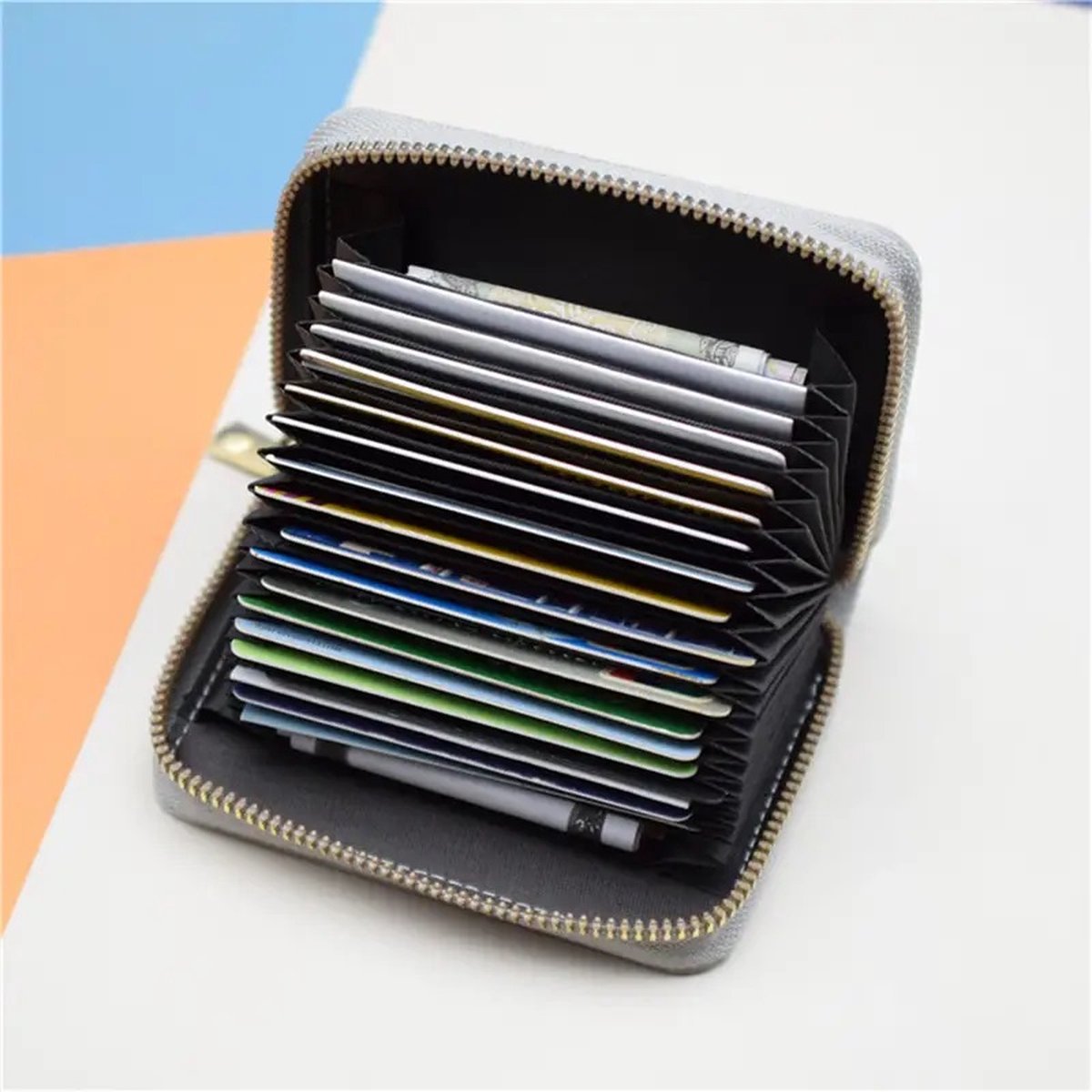 Card Holder with Anti-RFID | Credit Card Holder | With Cash Compartment | Card Holder - Wallet | PU Leather | Wallet | Grey